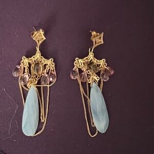 Anthony Camargo 18 kt yellow gold blue opal pink and yellow chandelier earrings